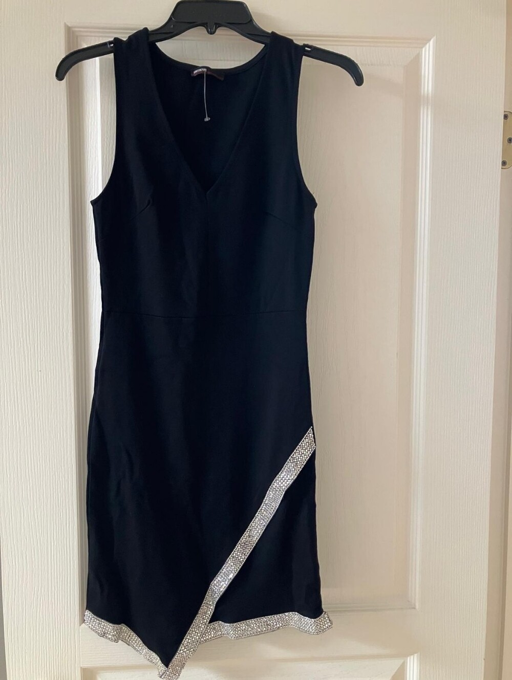 Black V-Neck Sleeveless Dress with Silver Trim